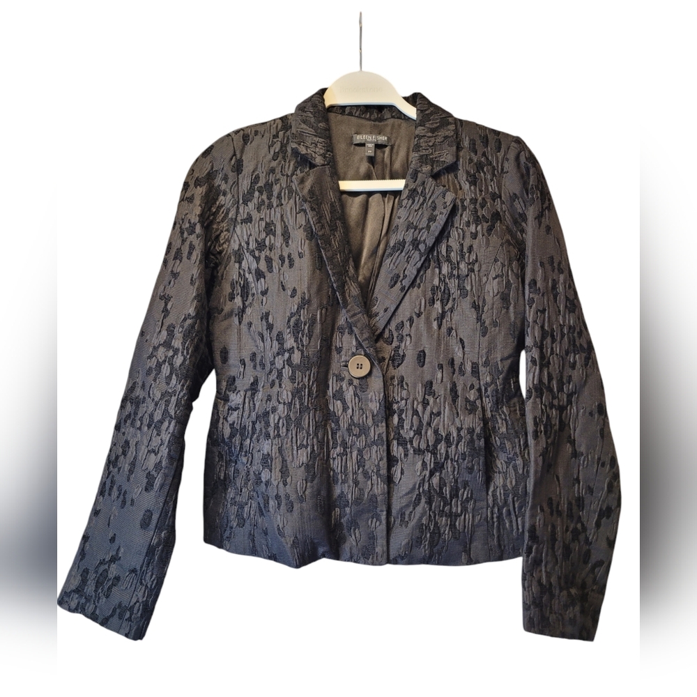 Eileen Fisher Black Structured Blazer with Textured Pattern